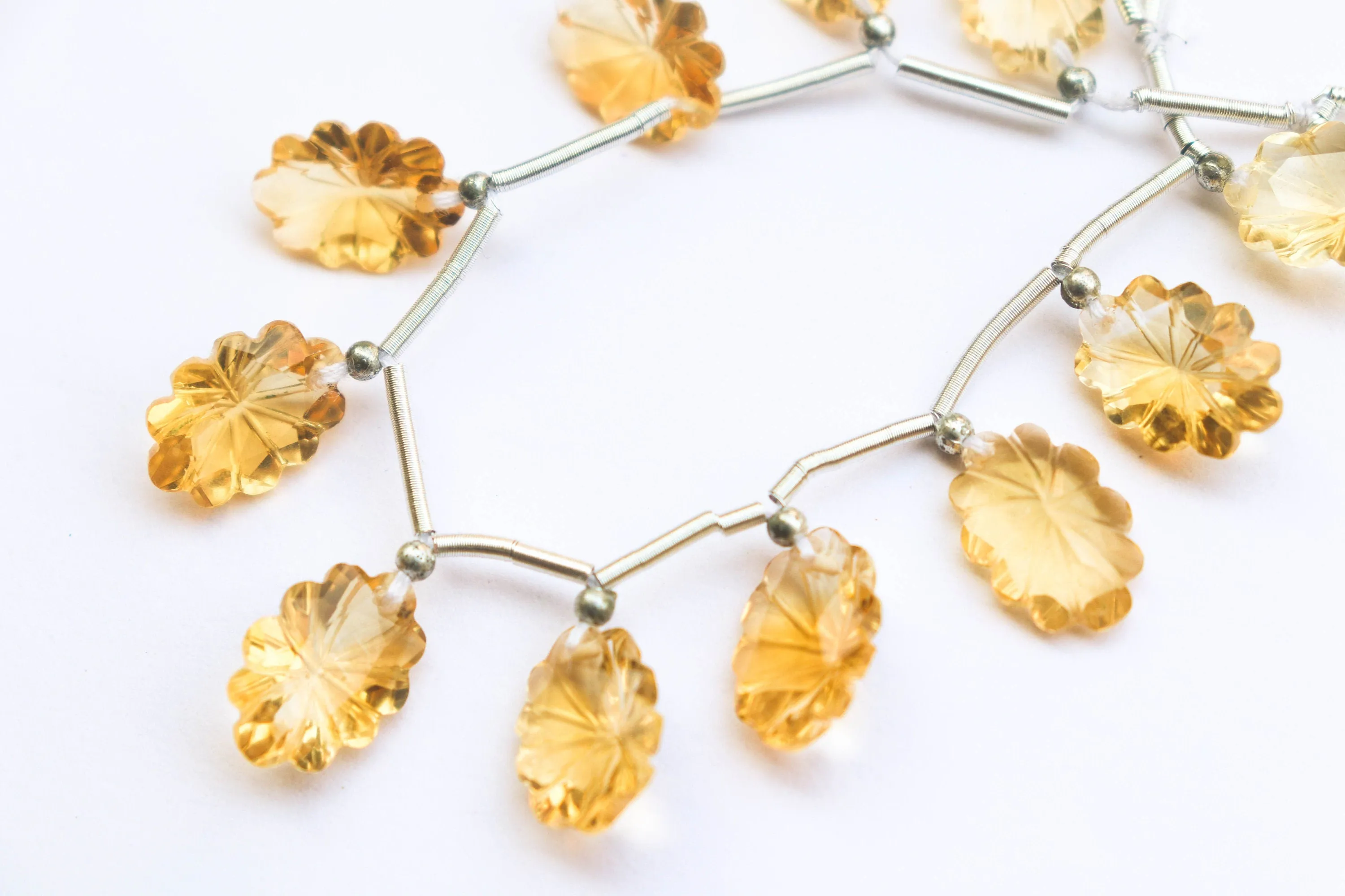 CITRINE Flower Cut carved beads