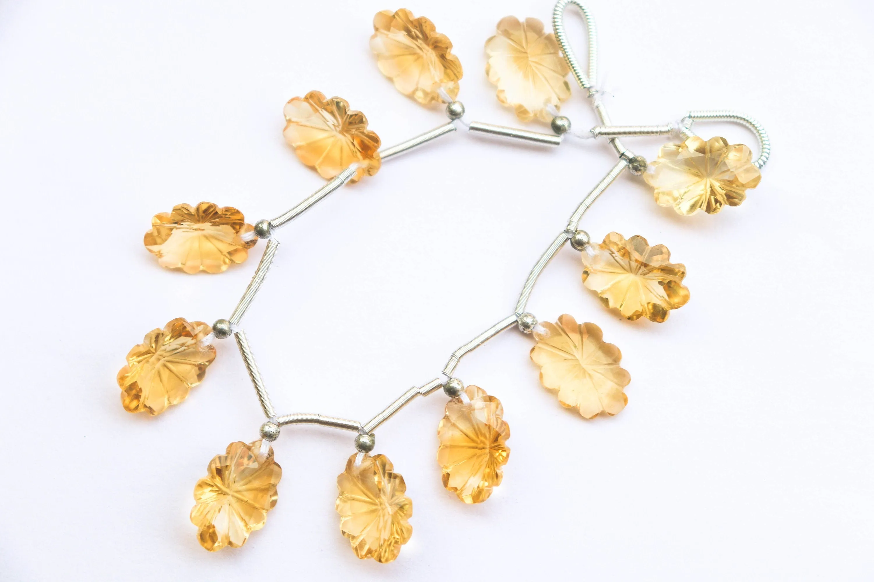 CITRINE Flower Cut carved beads