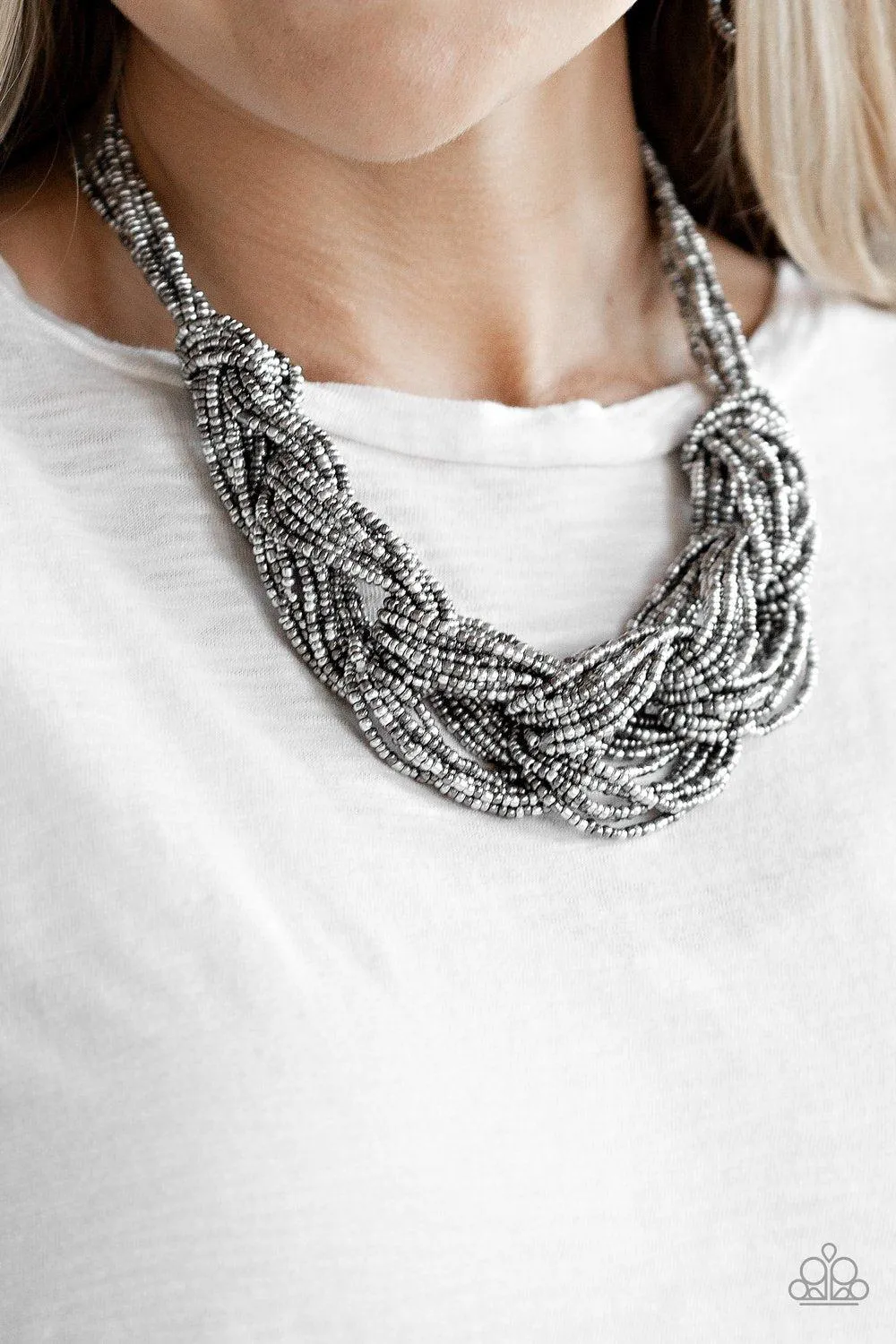 City Catwalk Silver and Gunmetal Seed Bead Necklace - Paparazzi Accessories