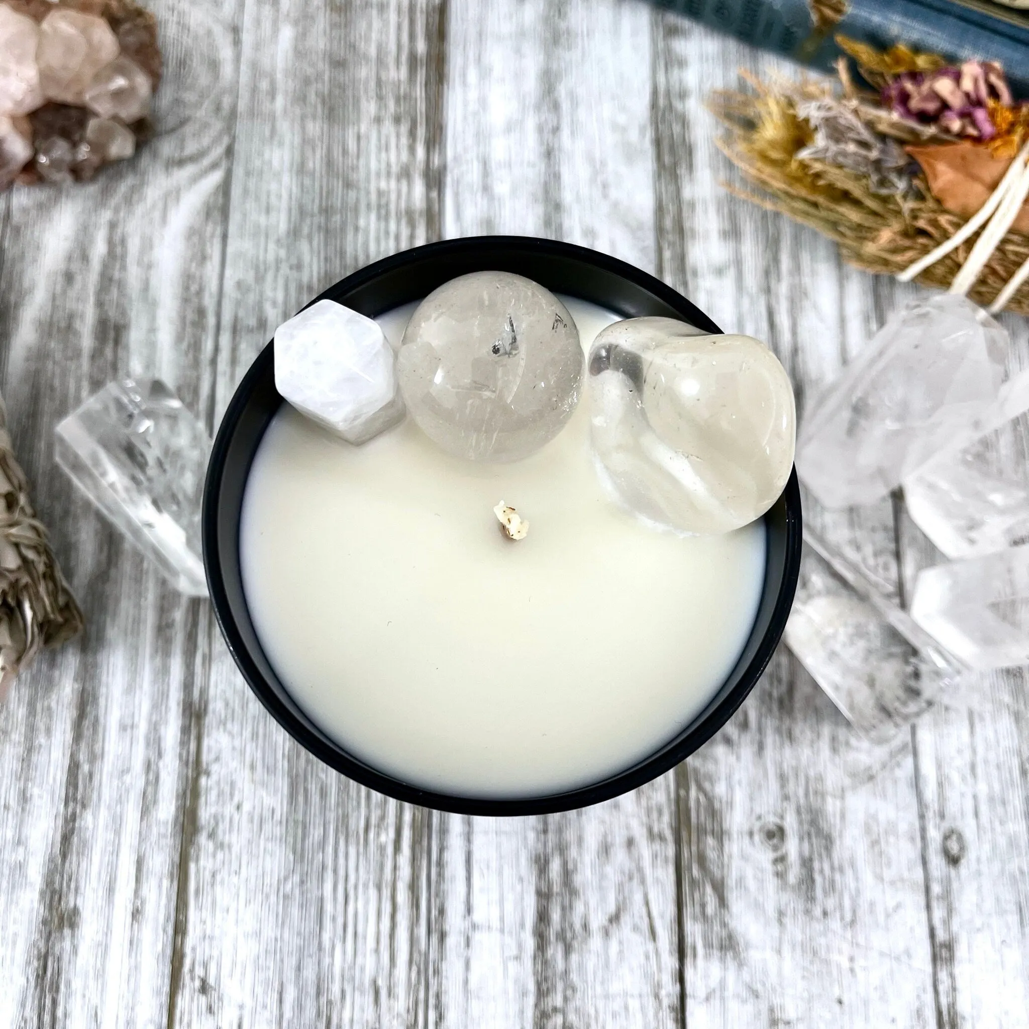 Coconut and Lime Candle with Clear Quartz - Moss & Moon Apothecary Luxury Soy Crystal Candle /