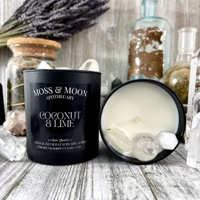 Coconut and Lime Candle with Clear Quartz - Moss & Moon Apothecary Luxury Soy Crystal Candle /