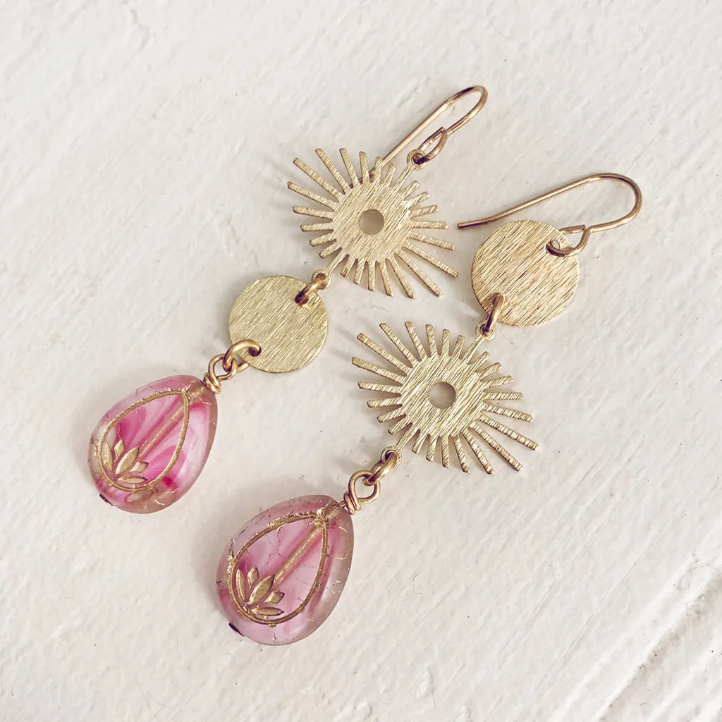 cosmic eye // asymmetrical lotus flower and celestial brass dangle earrings