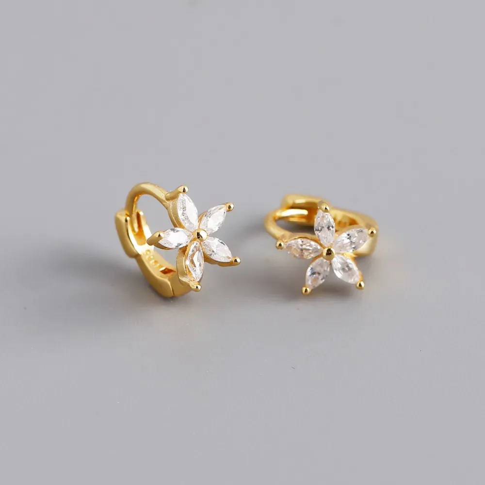 CRYSTAL CZ STARFISH FLOWER HUGGIE EARRING