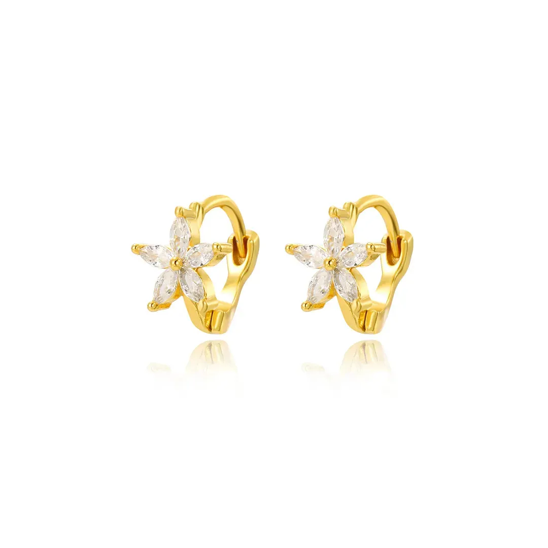 CRYSTAL CZ STARFISH FLOWER HUGGIE EARRING