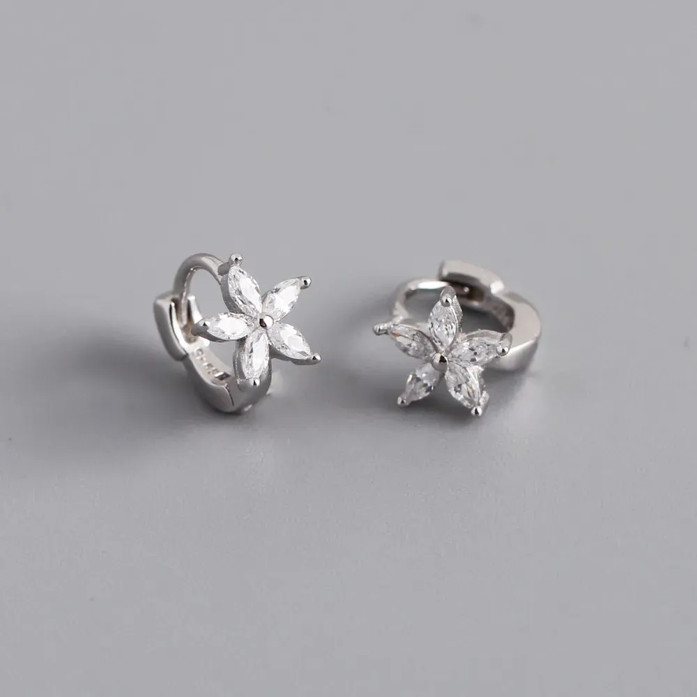 CRYSTAL CZ STARFISH FLOWER HUGGIE EARRING