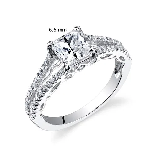 Cubic Zirconia Princess Cut Sterling Silver Ring Size 5