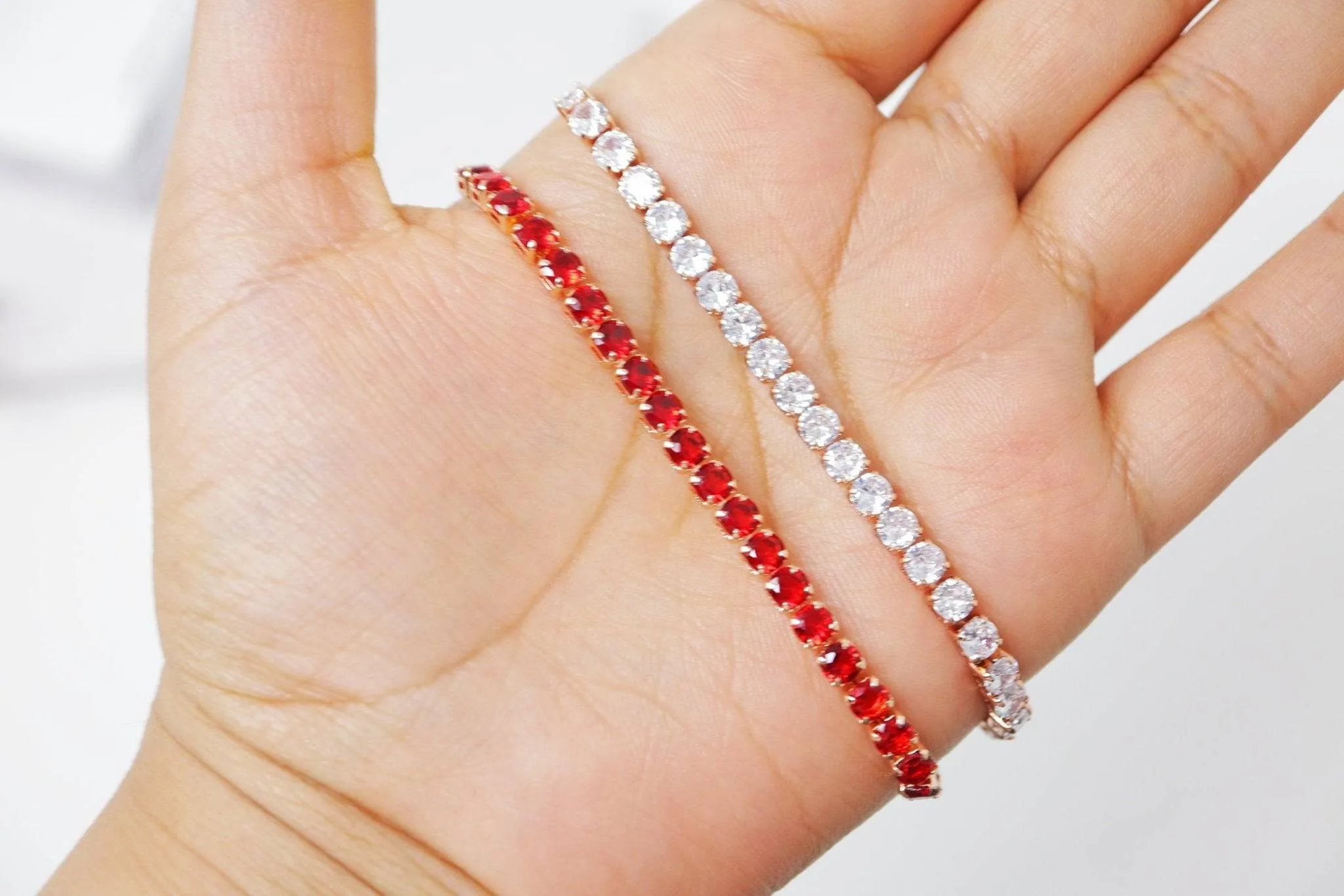 Cubic Zirconia Red Diamond Crystal Bracelet, Diamond Bracelet, Bridal Jewelry, Bridesmaid Gift, Statement Bracelet.