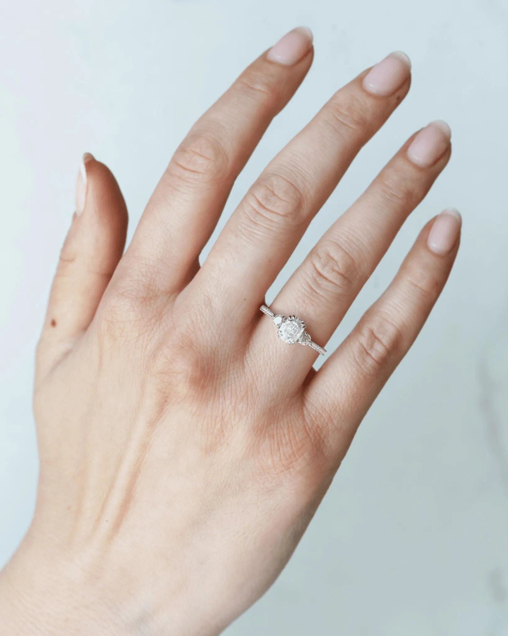 Cushion Half Pave Diamond Ring With Accent Stones