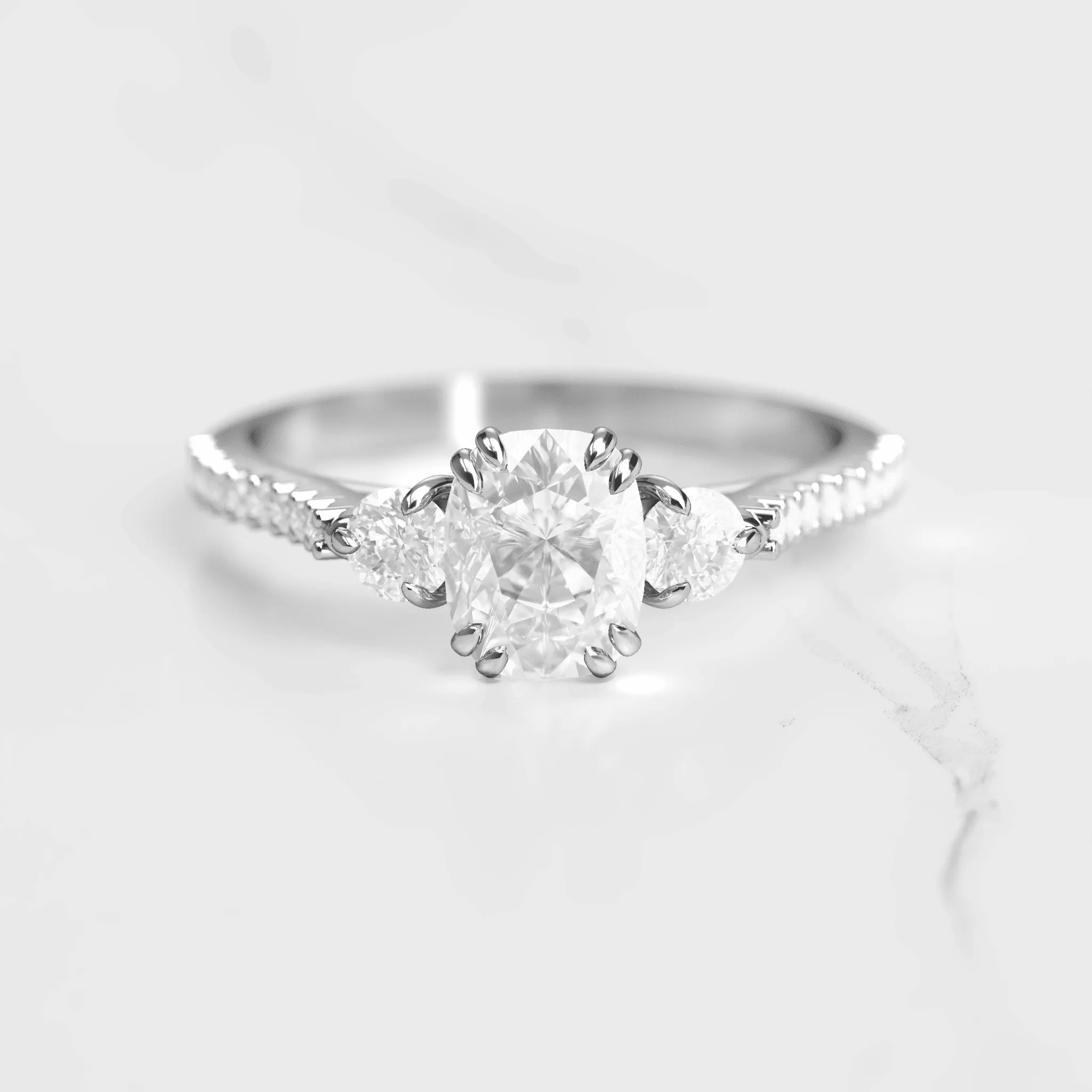 Cushion Half Pave Diamond Ring With Accent Stones