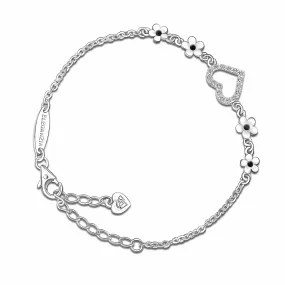 CZ Open Heart Flower Bracelet Sterling Silver