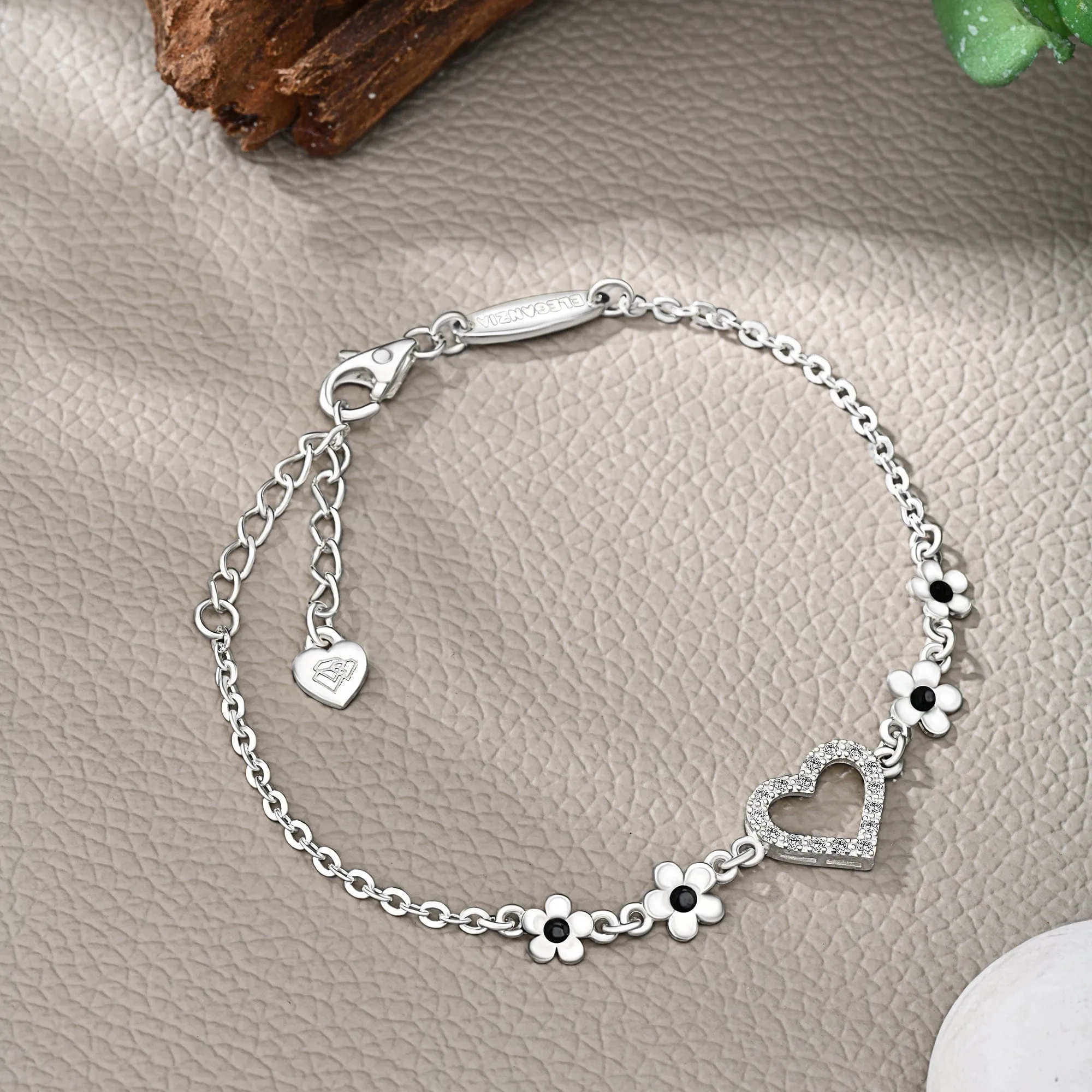 CZ Open Heart Flower Bracelet Sterling Silver