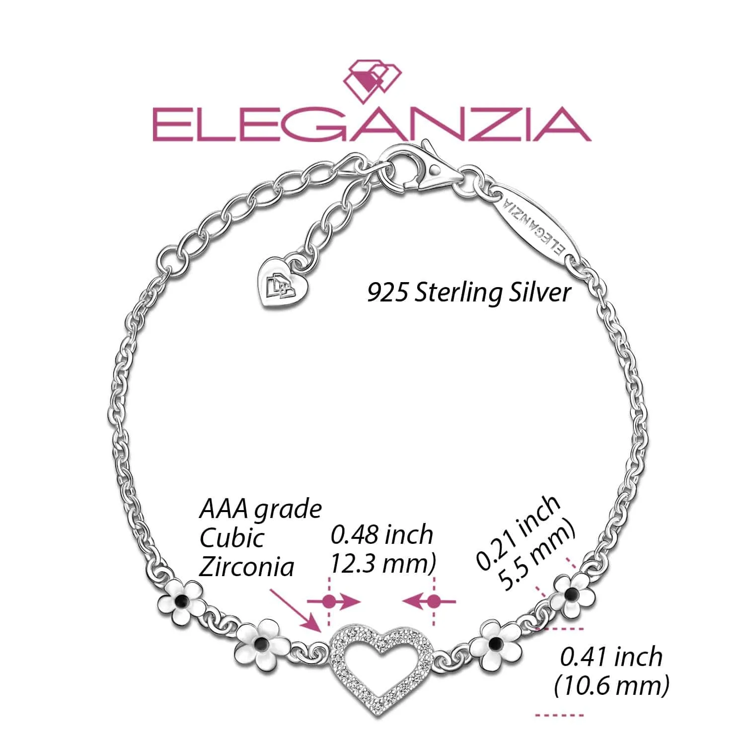 CZ Open Heart Flower Bracelet Sterling Silver