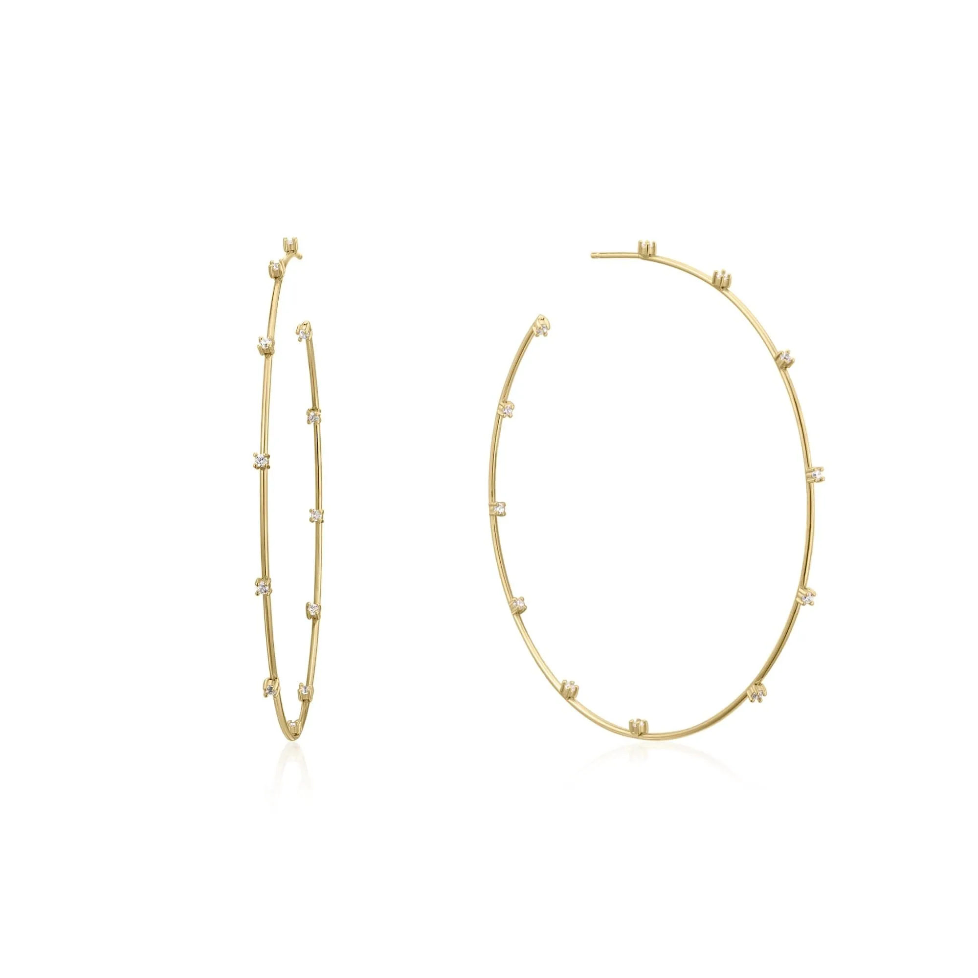 CZ STUDDED THIN OVERSIZED HOOPS