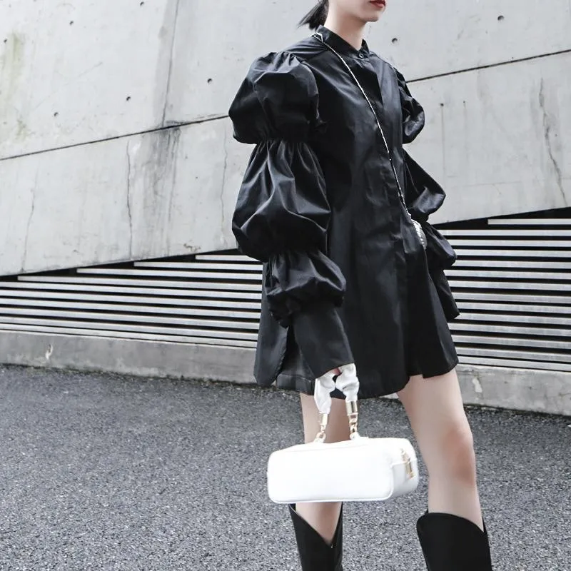 Daoko Pleated Puff Long Sleeve Shirt - Black