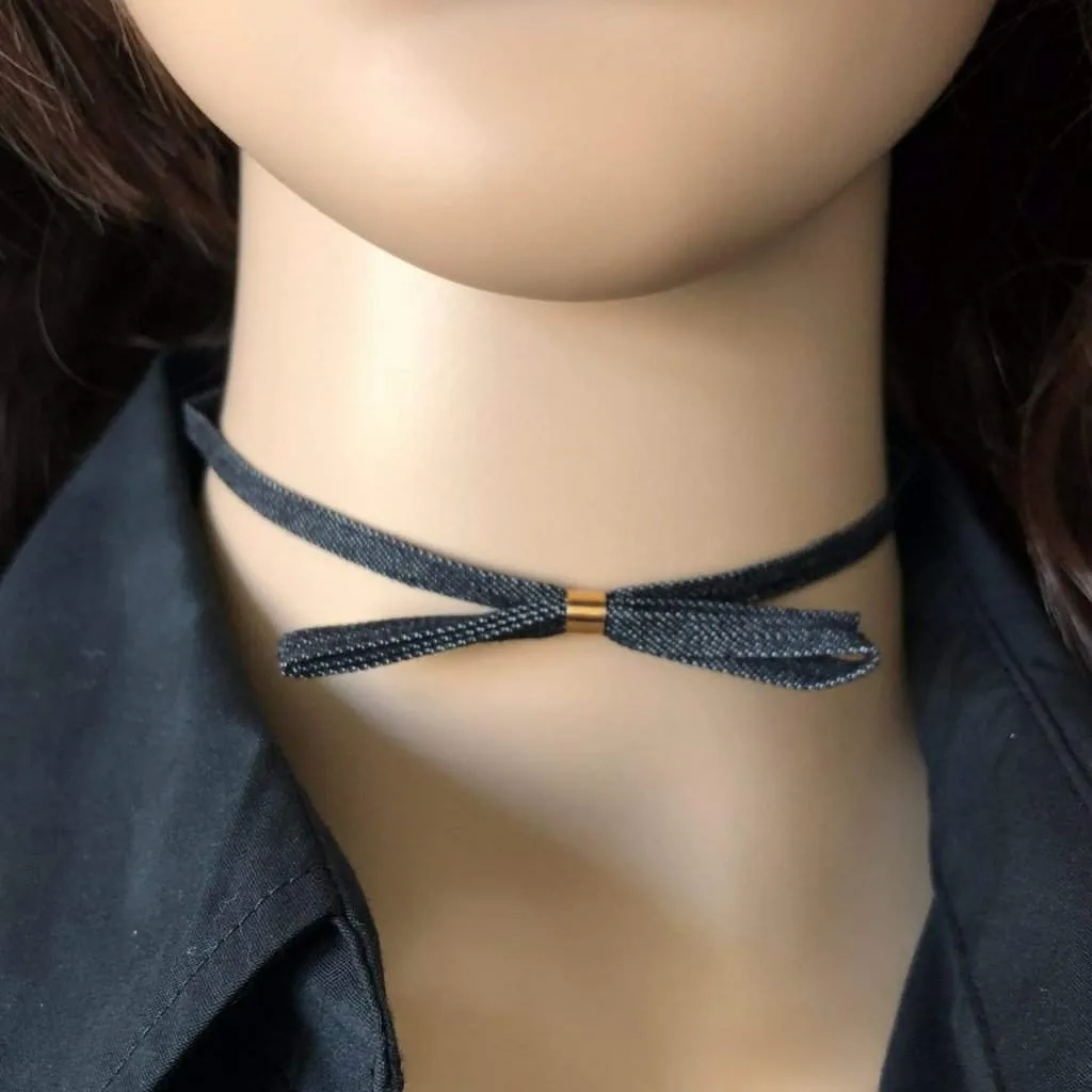 Dark Denim Choker with Bow