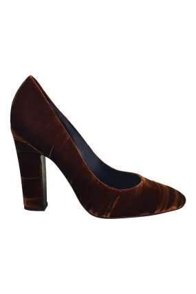 DEIMILLE Velvet Bronze Almond Toe High Heel Pumps (41)