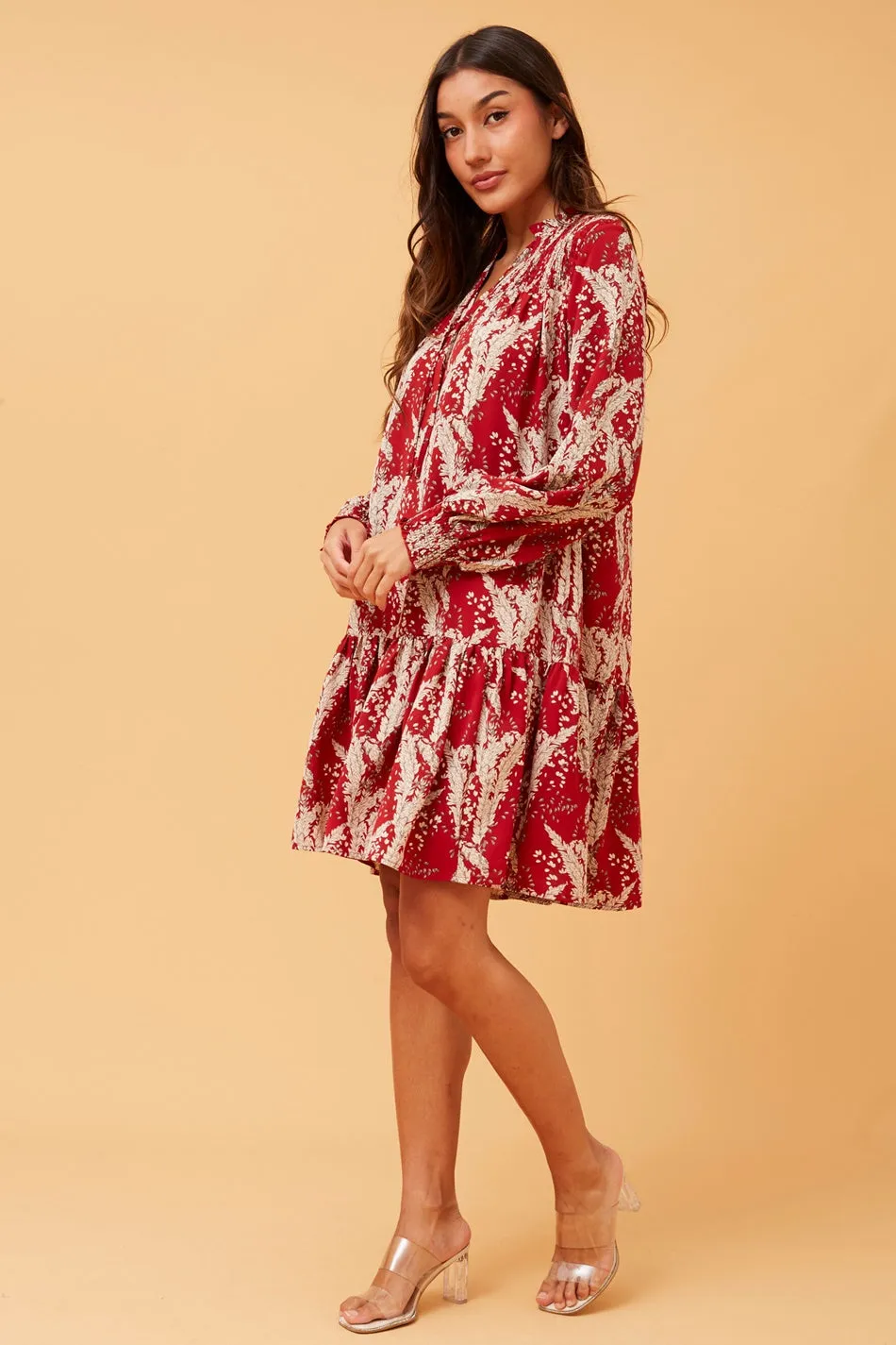 DELANEY LEAF PRINT SHORT DRESS