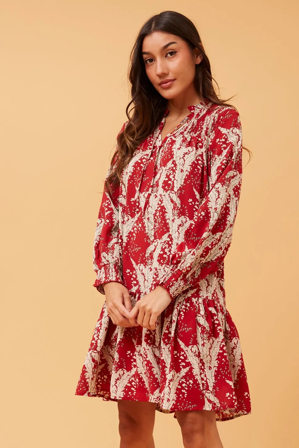 DELANEY LEAF PRINT SHORT DRESS