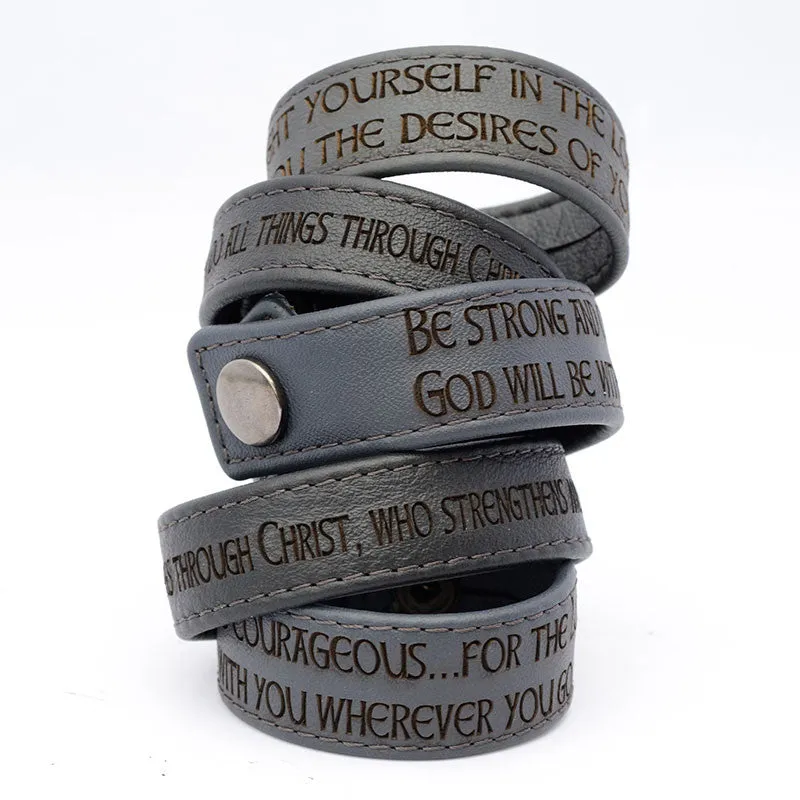 Delight Yourself in the Lord, Psalm 37:4 - Black Engraved Italian Leather Bracelet