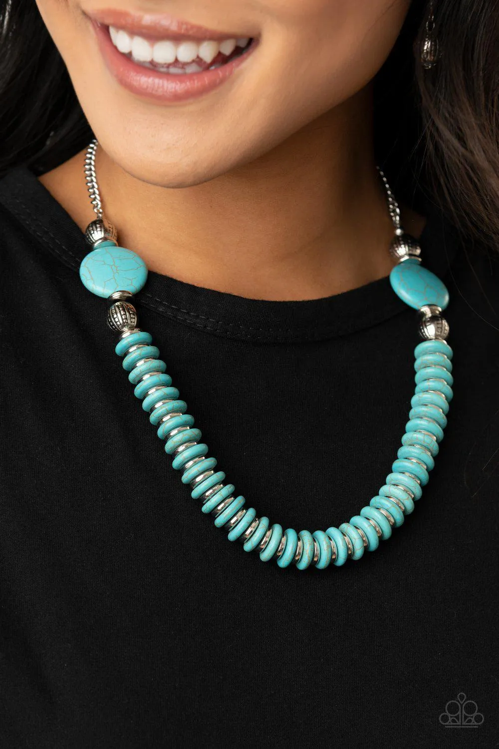 Desert Revival Turquoise Blue Stone and Silver Necklace - Paparazzi Accessories