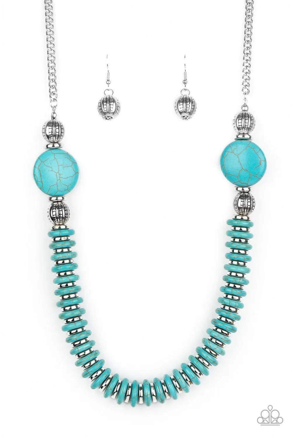 Desert Revival Turquoise Blue Stone and Silver Necklace - Paparazzi Accessories