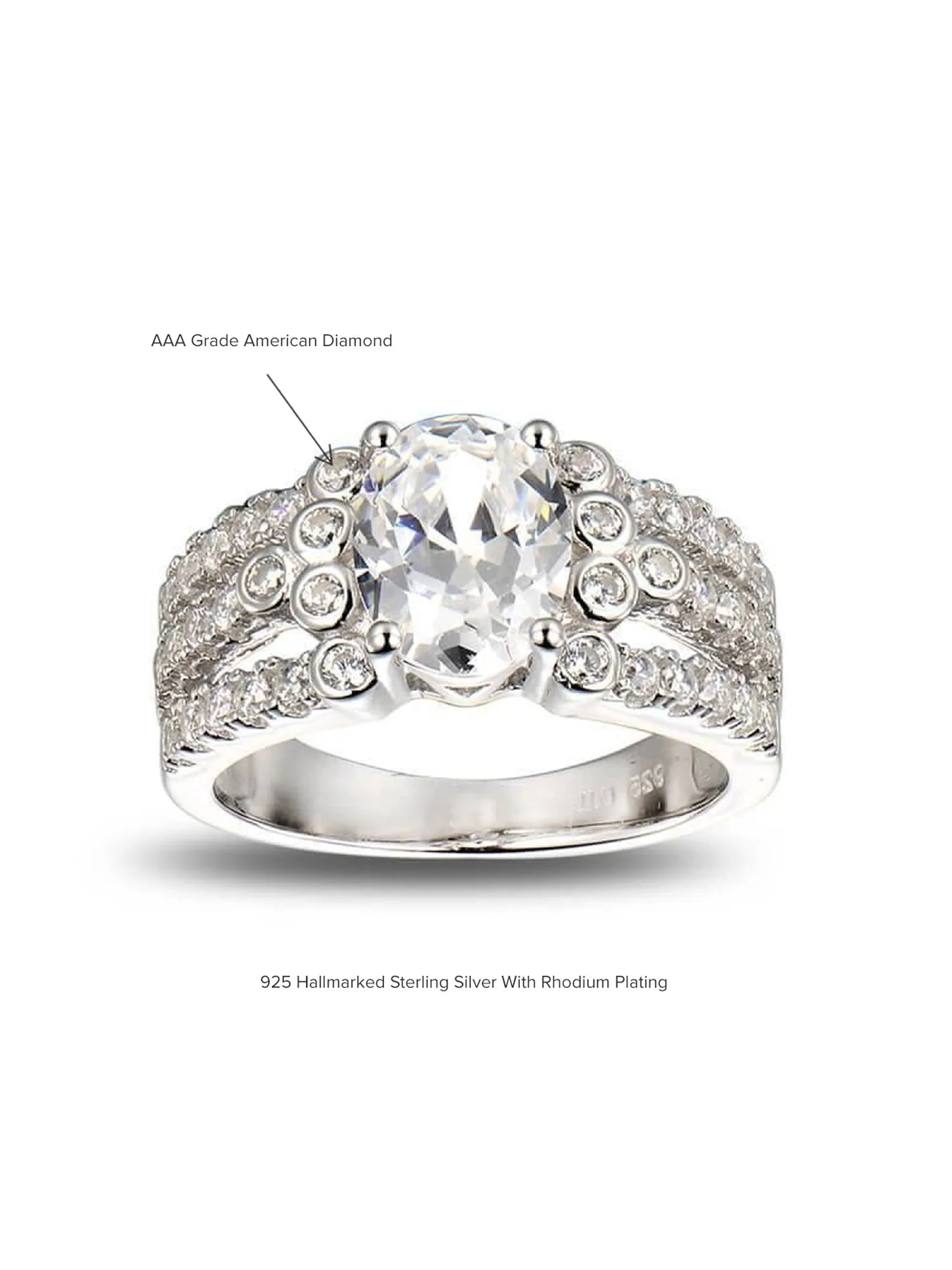 Diamond Look 2.5 Carat Oval Solitaire Silver Ring