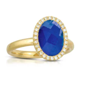 Doves Blue Royal Lapis & Diamond Oval Yellow Gold Ring