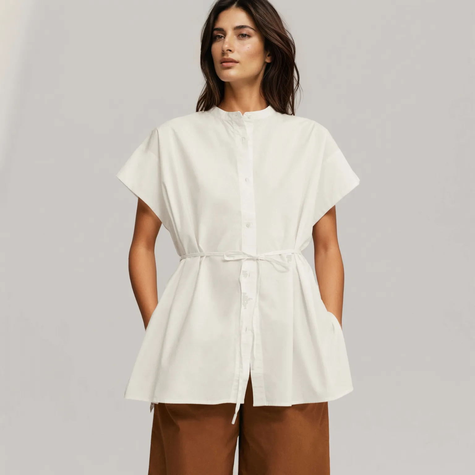 Ella - Mao Collared Shirt - White | Women's