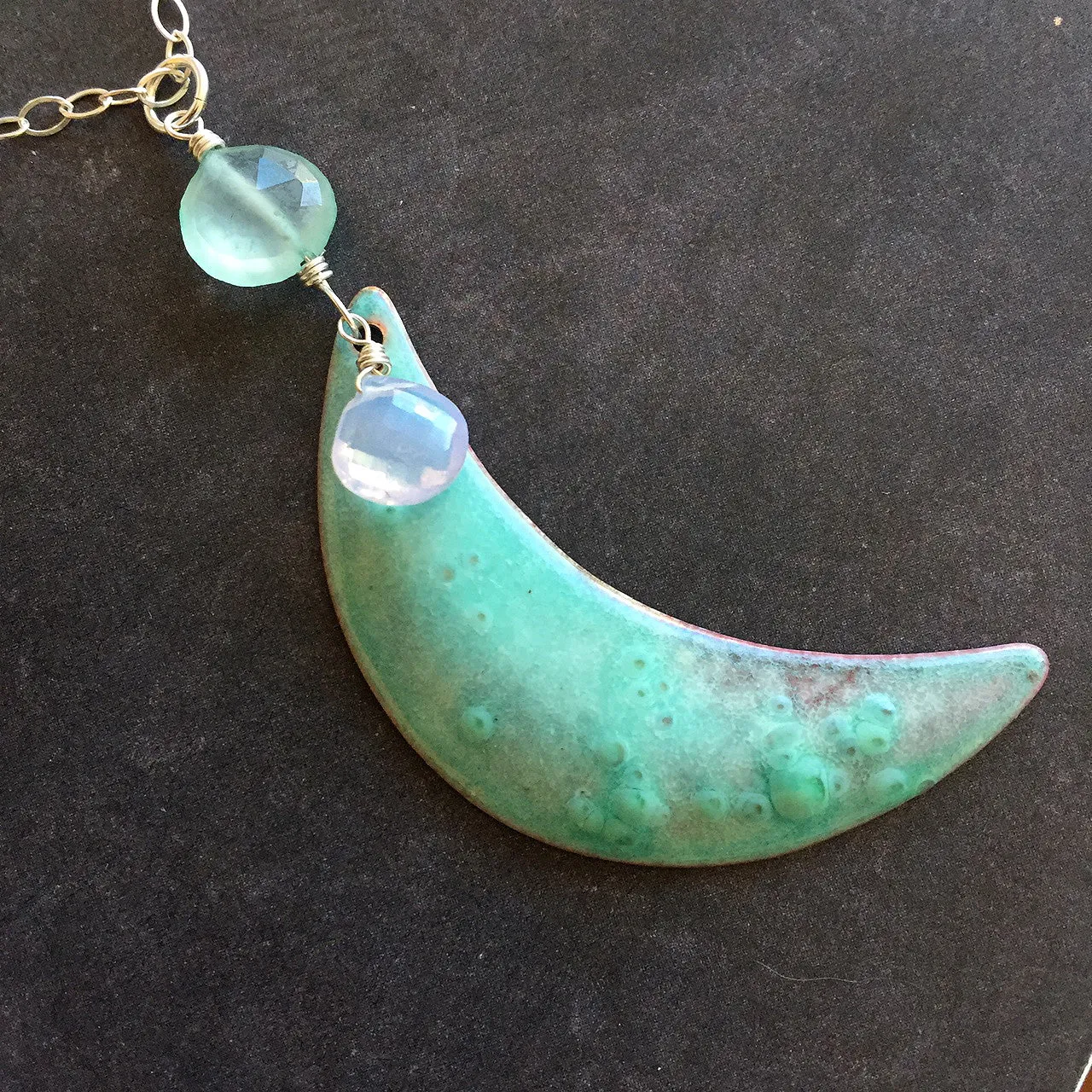 Enameled Moon Necklace, One of a Kind