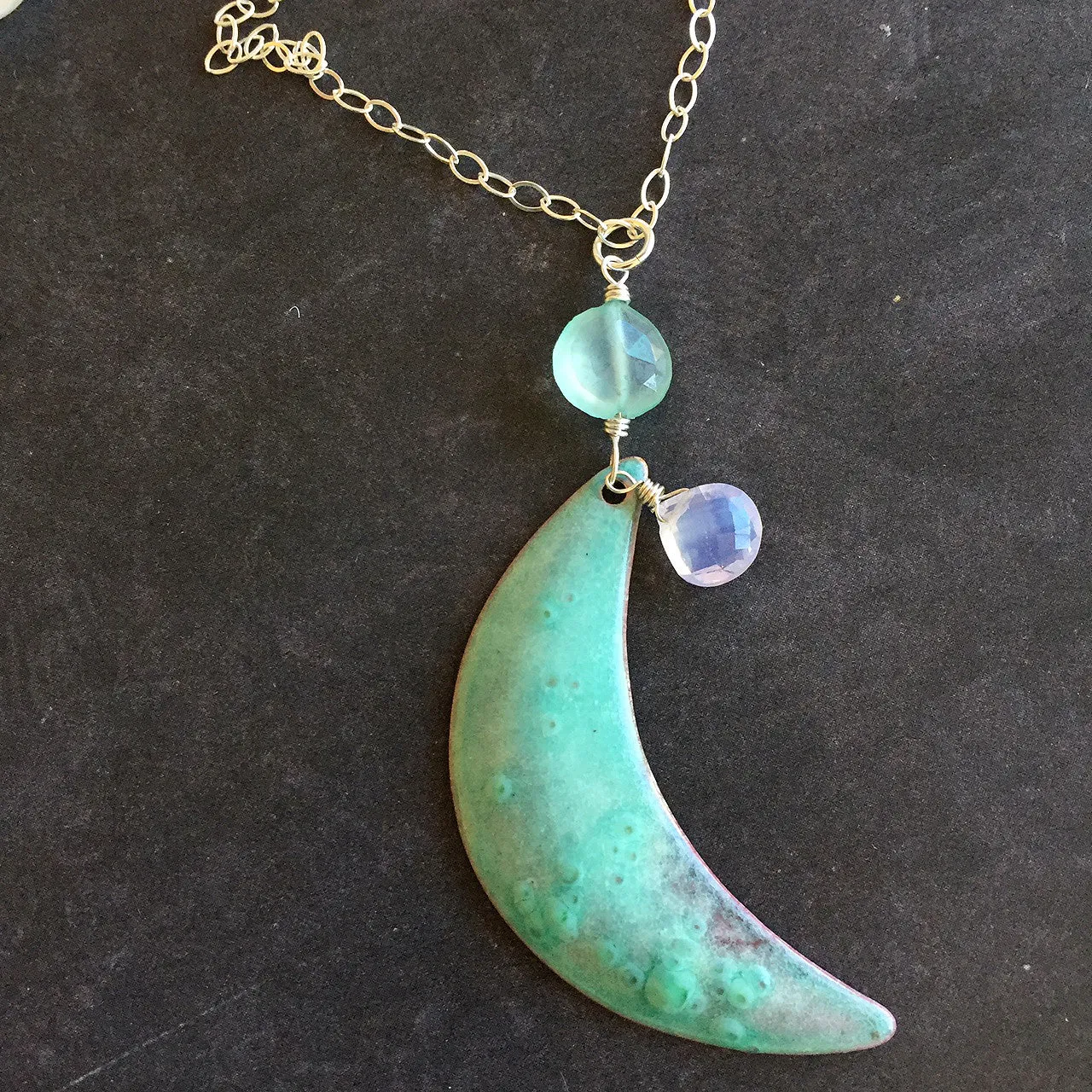 Enameled Moon Necklace, One of a Kind