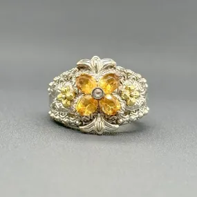 Estate Bixby SS 1.12cttw Citrine & 0.01ct Quartz Flower Ring