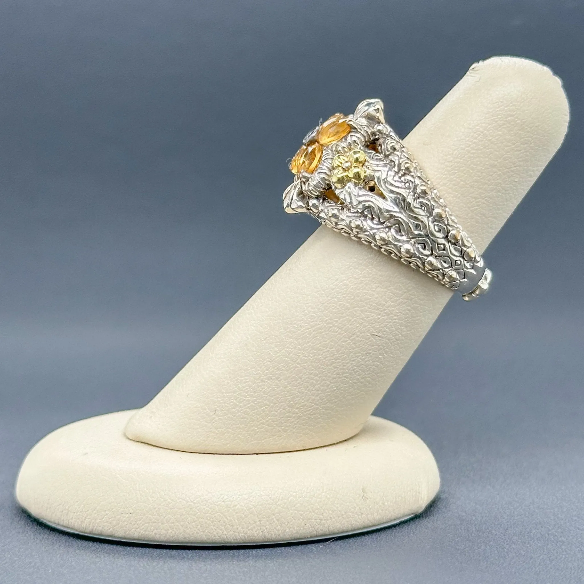 Estate Bixby SS 1.12cttw Citrine & 0.01ct Quartz Flower Ring