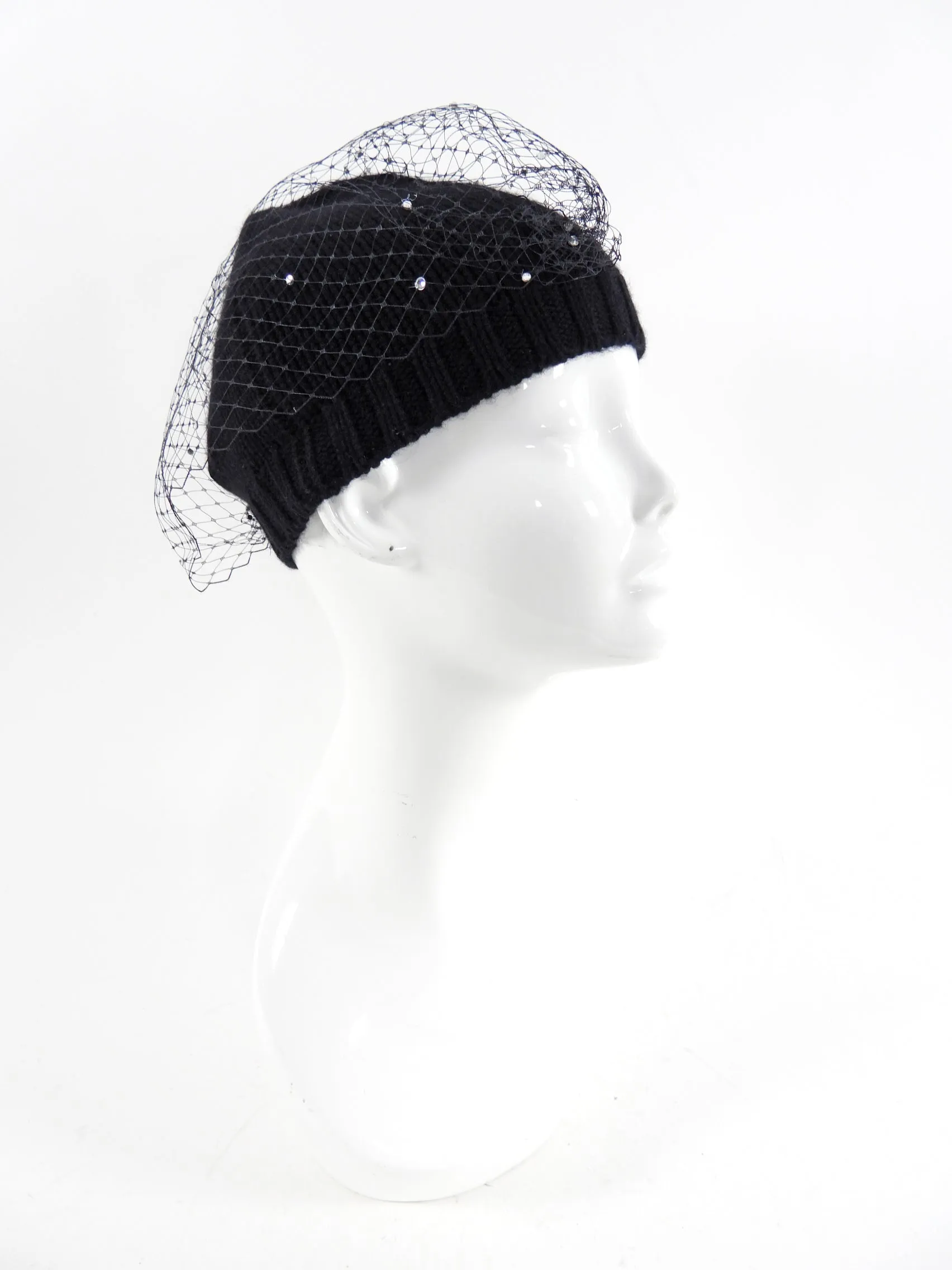 Eugenia Kim Black Knit Mesh Overlay Lucinda Toque Hat