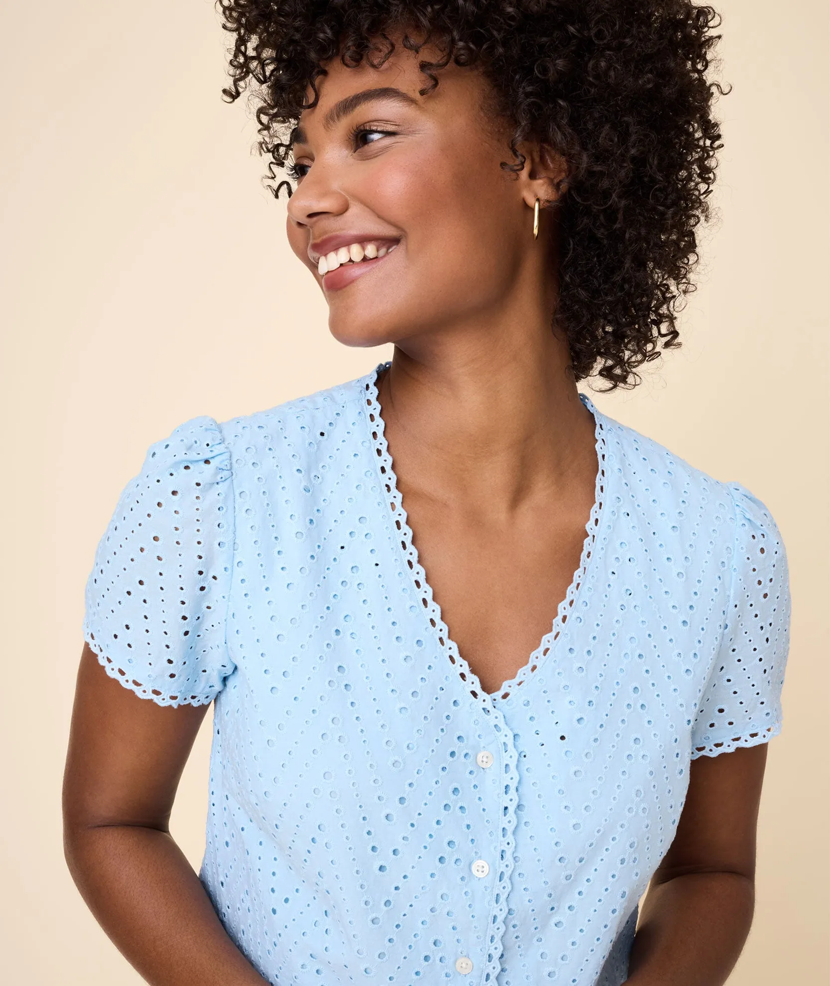 Eyelet Short Sleeve Harriet Shirt - FINAL SALE