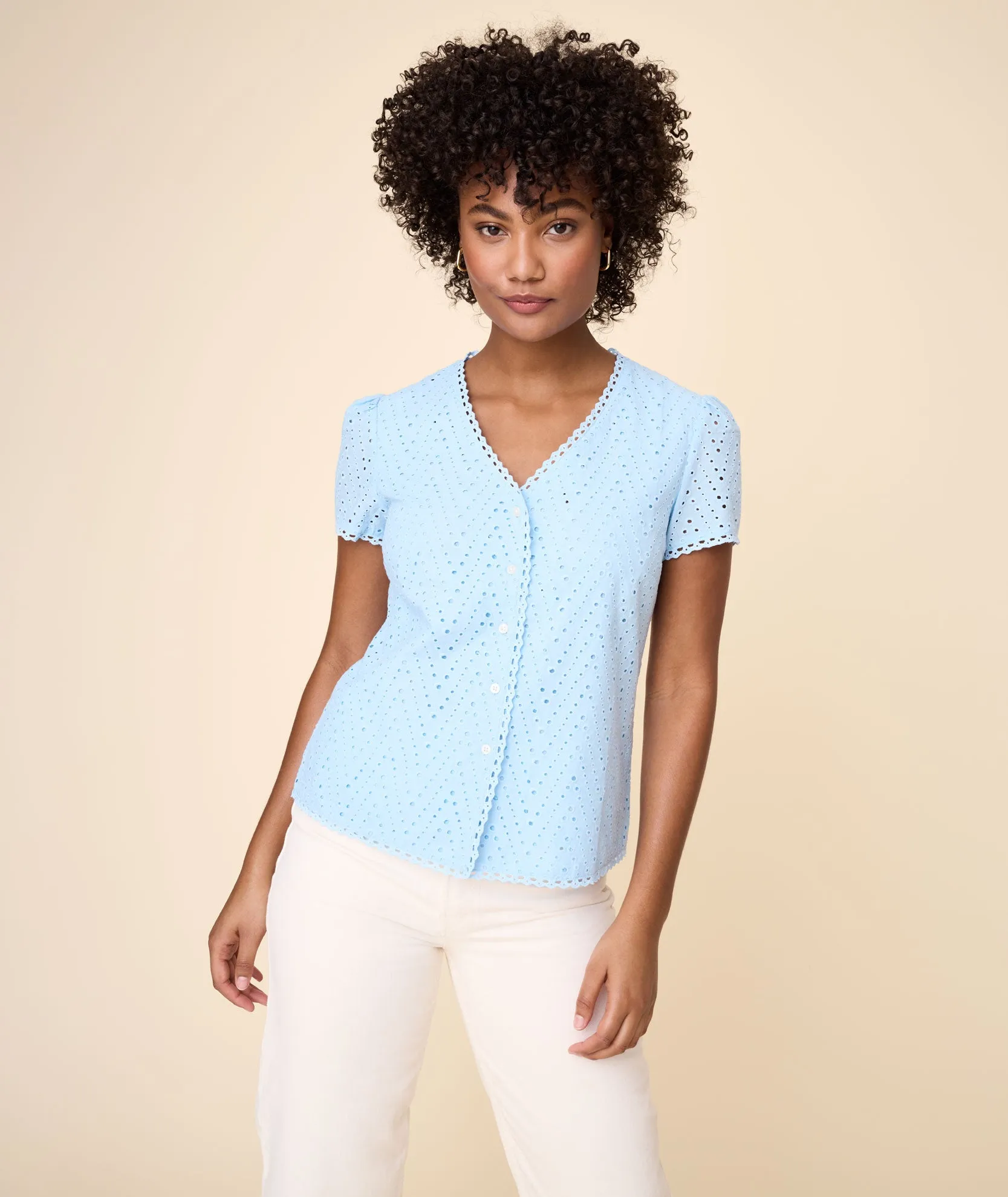 Eyelet Short Sleeve Harriet Shirt - FINAL SALE