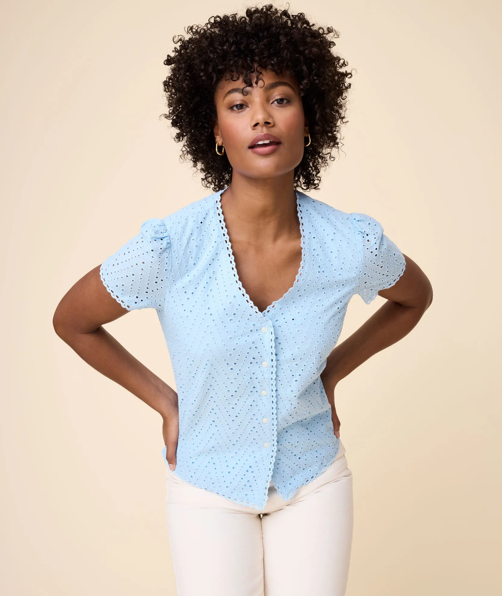 Eyelet Short Sleeve Harriet Shirt - FINAL SALE