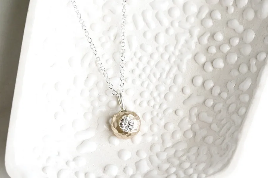 Faceted Gold Pebble   Diamond Necklace