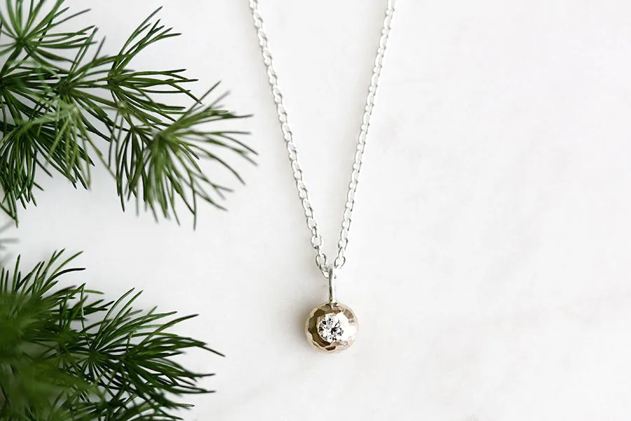 Faceted Gold Pebble   Diamond Necklace