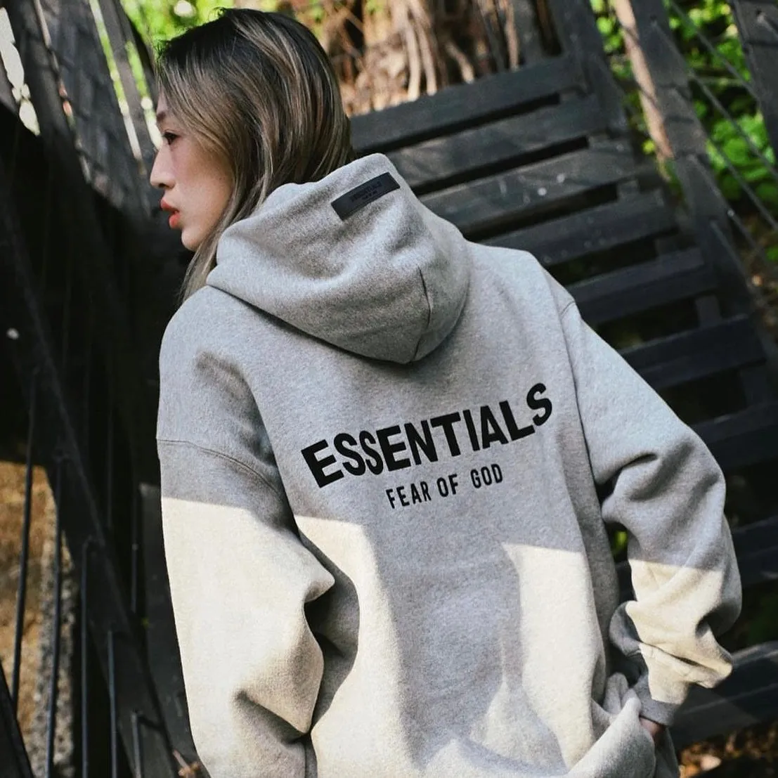 FEAR OF GOD Essentials Felt Logo Hoodie Dark Oatmeal