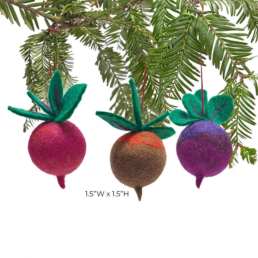 Festive Beets Felt Ornaments - Pack 3