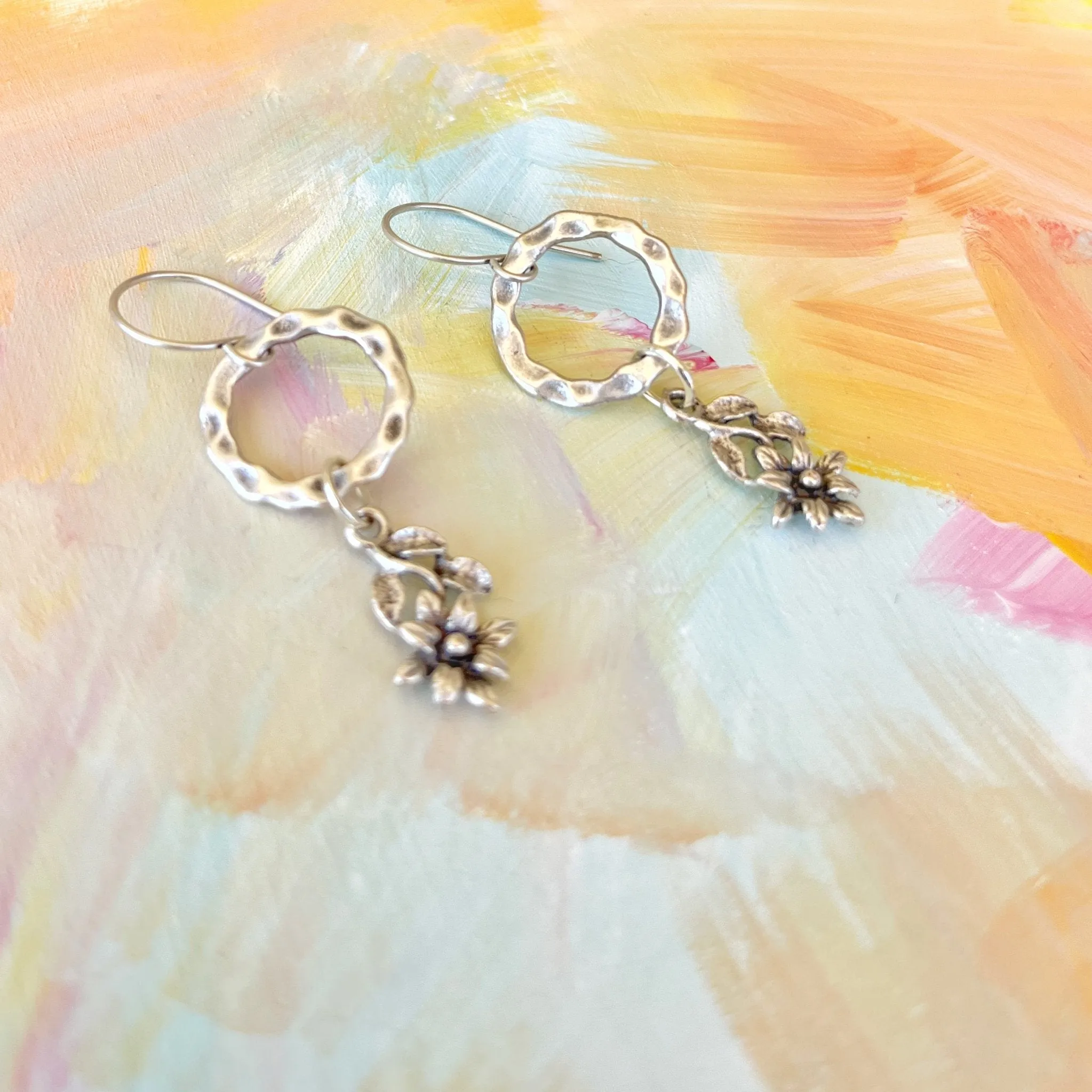 Floral Leaf Charm Earrings