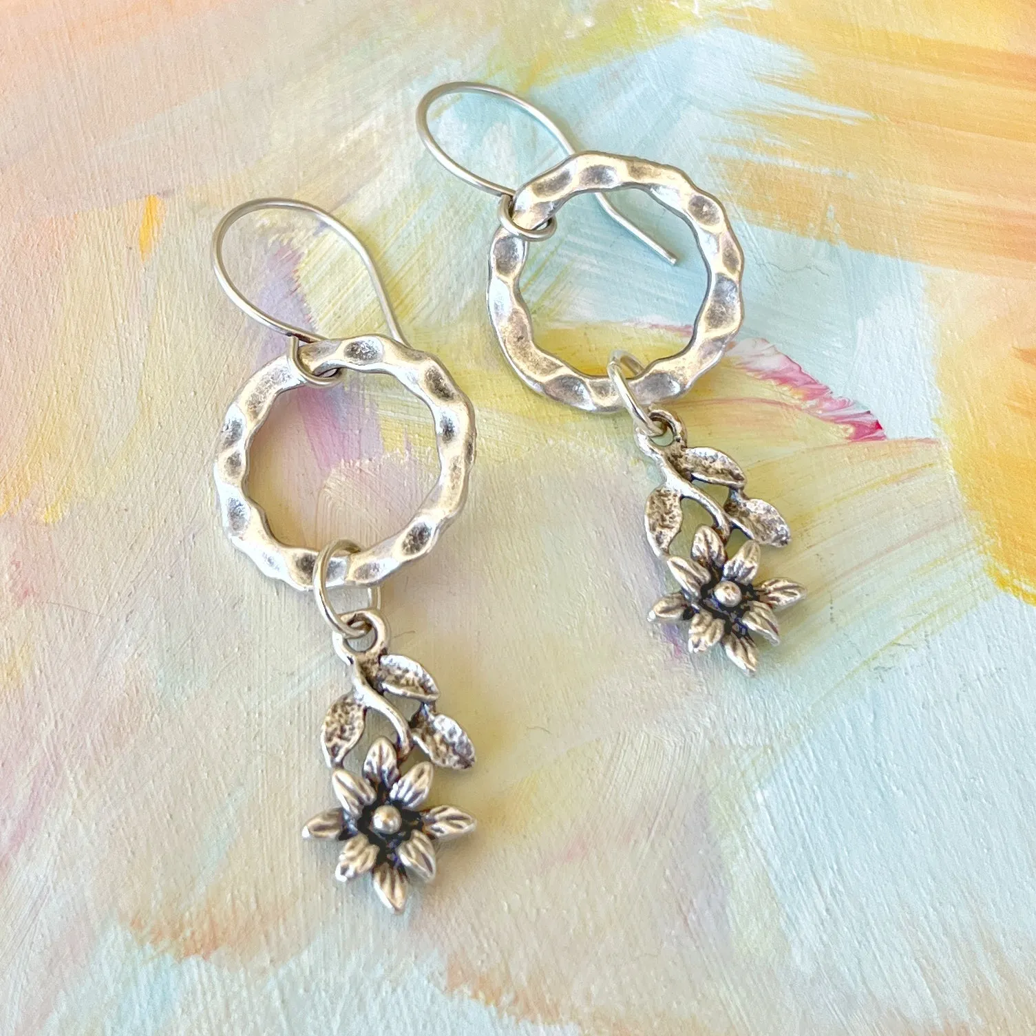 Floral Leaf Charm Earrings