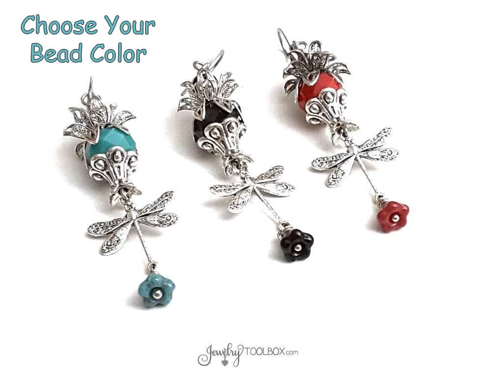 Flower Dragonfly Charm Earring Kit