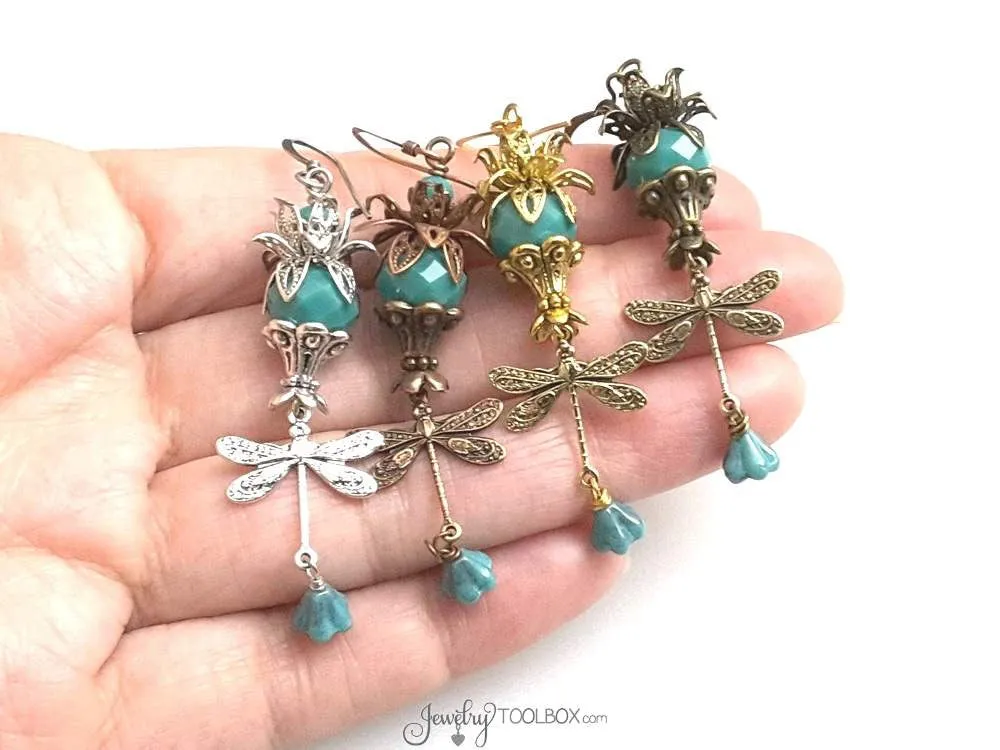 Flower Dragonfly Charm Earring Kit