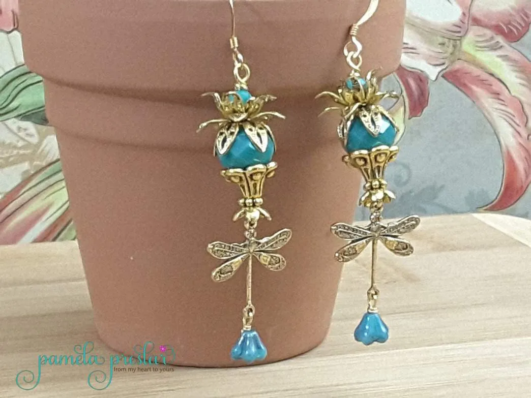 Flower Dragonfly Charm Earring Kit