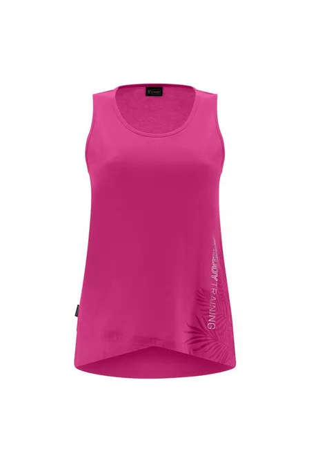 Freddy Women's tank top with crossed bottom foliage print and lettering S3WTRT5 F104 fuchsia