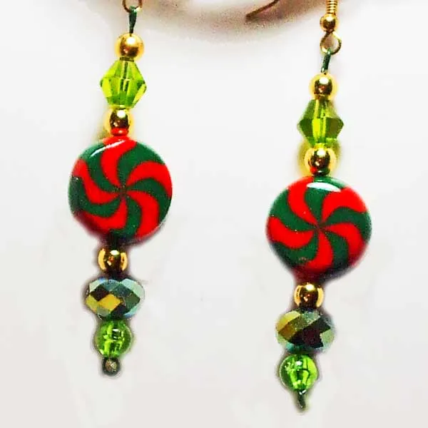 Gabor Christmas Pinwheel Candy Stripe Earrings