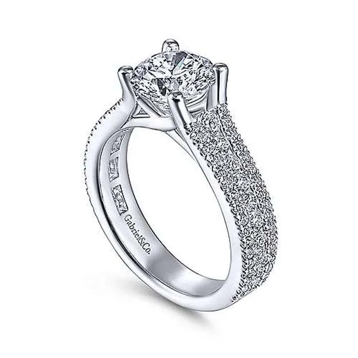 Gabriel & Co. Carver Round 3-Row Engagement Ring Semi-Mounting in 14K White Gold