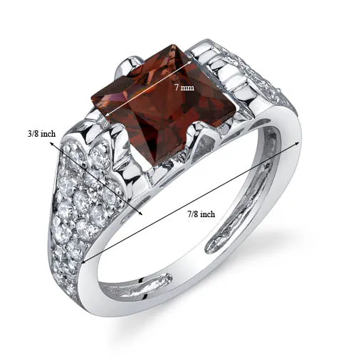 Garnet Princess Cut Sterling Silver Ring Size 6