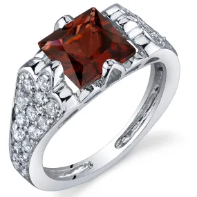 Garnet Princess Cut Sterling Silver Ring Size 6